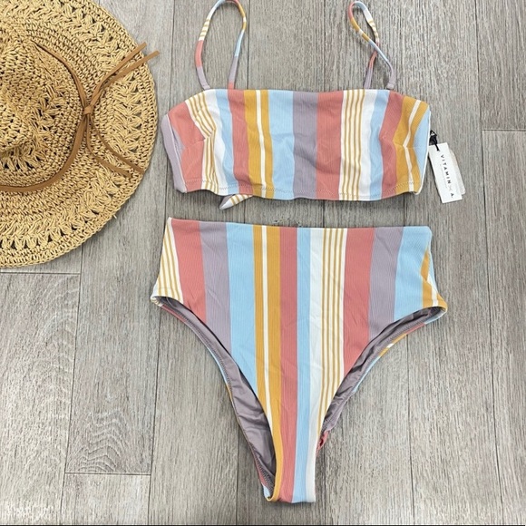 Vitamin A Other - Vitamin A Verono Stripe Hi Waist Bikini set NWT L